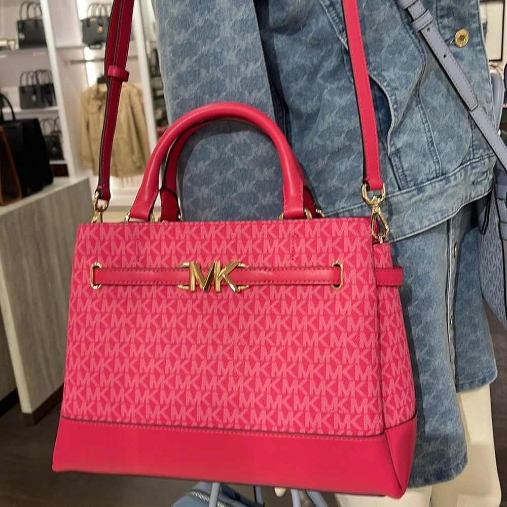 MICHAEL KORS  Reed Large Graphic Logo Belted Satchel Electric Pink  NWT